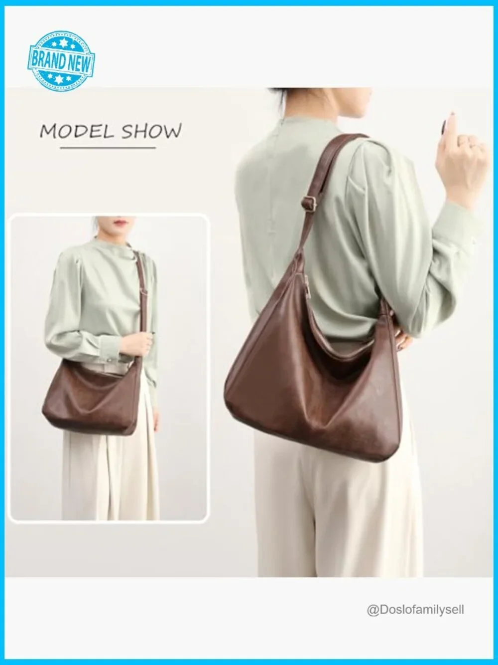 Vegan Leather Hobo Bag Foldable Slouchy Tote Crossbody Shoulder Purse Retro